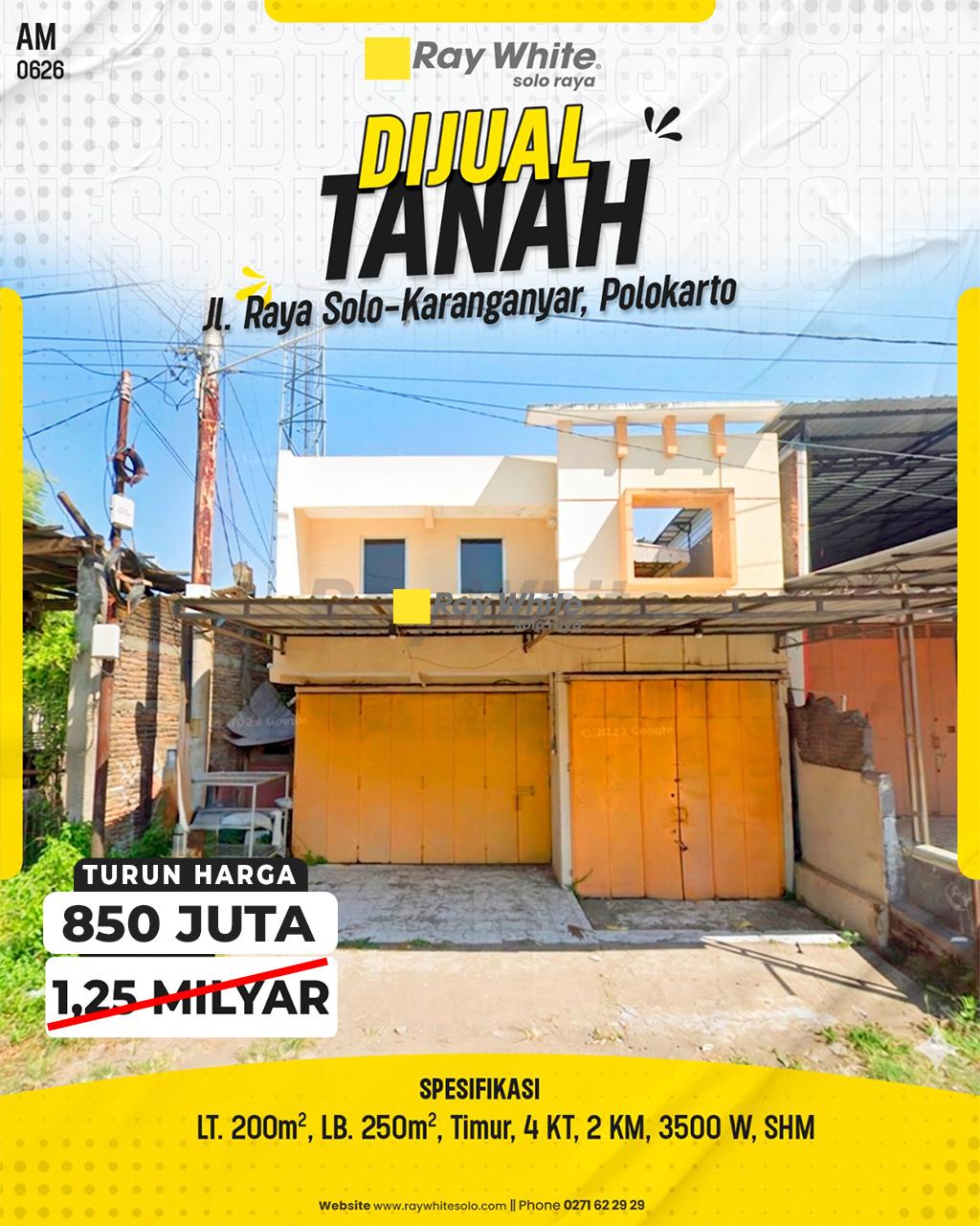 Dijual Ruko Jl. Raya Solo-Karanganyar, Polokarto