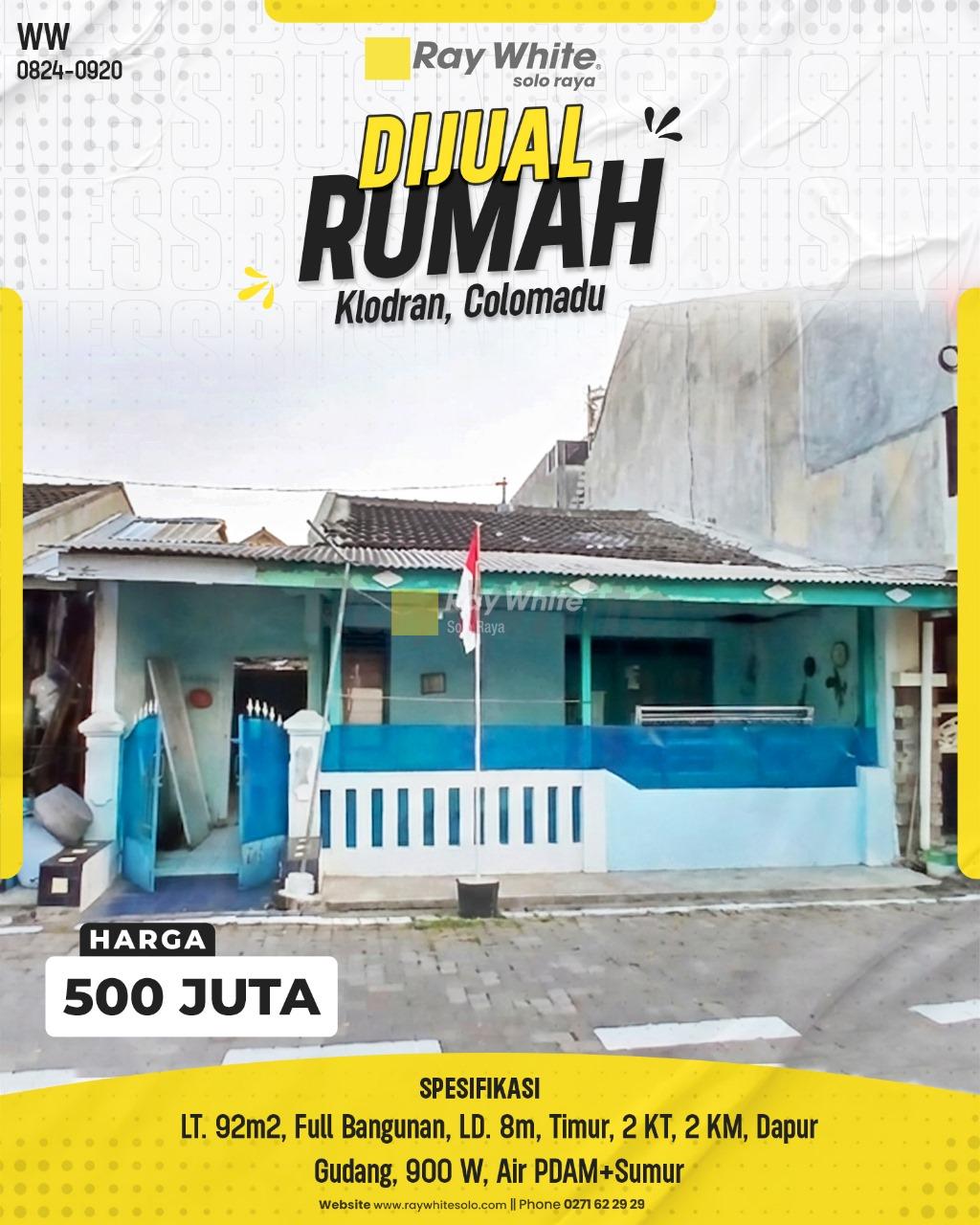Dijual Rumah di Perumahan Klodran, Colomadu