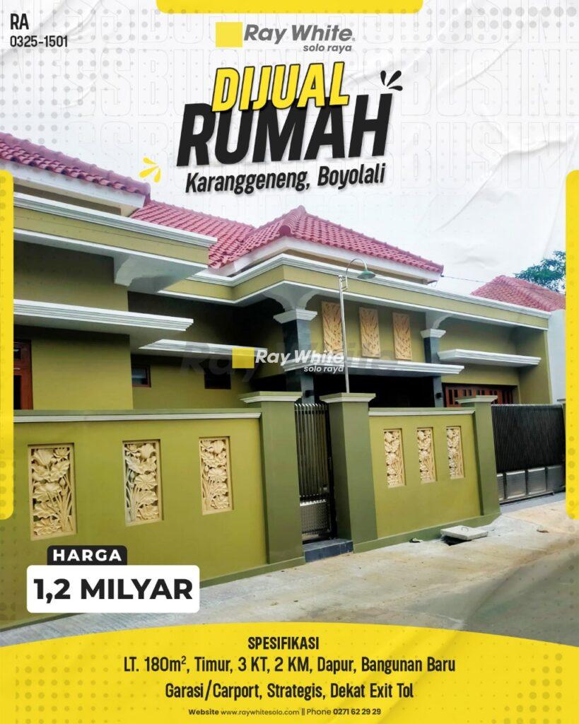 Dijual Rumah Baru Belu di Huni di Karanggeneng, Boyolali