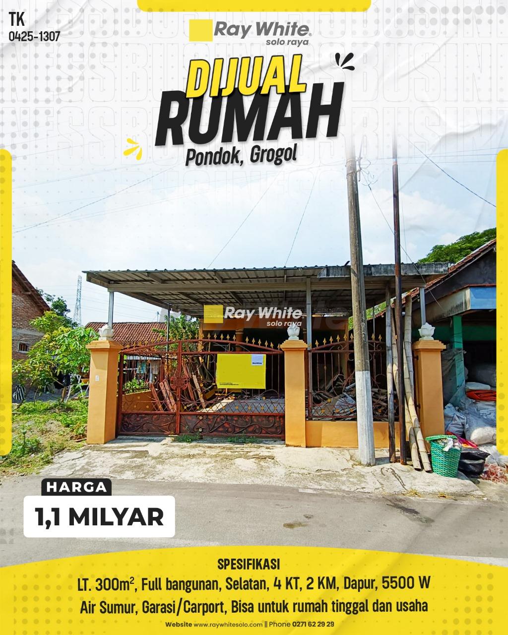 Dijual Rumah Perlu Sedikit Renov, Akses Jalan Lebar di Pondok, Sukoharjo