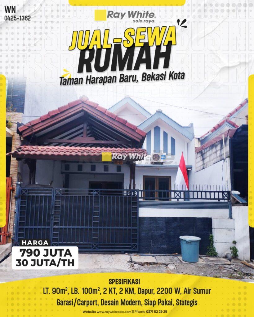 Diewakan Rumah di Perum Taman Harapan Baru, Bekasi Kota