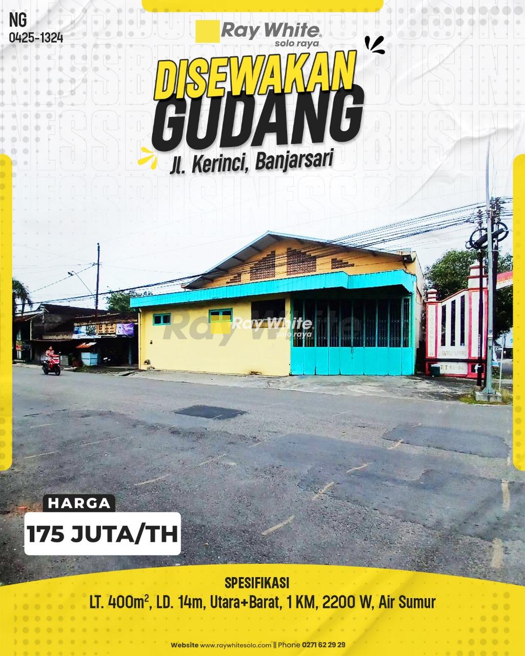 Disewakan Gudang Strategis Dekat Tol Solo, Jl. Kerinci, Banjarsari