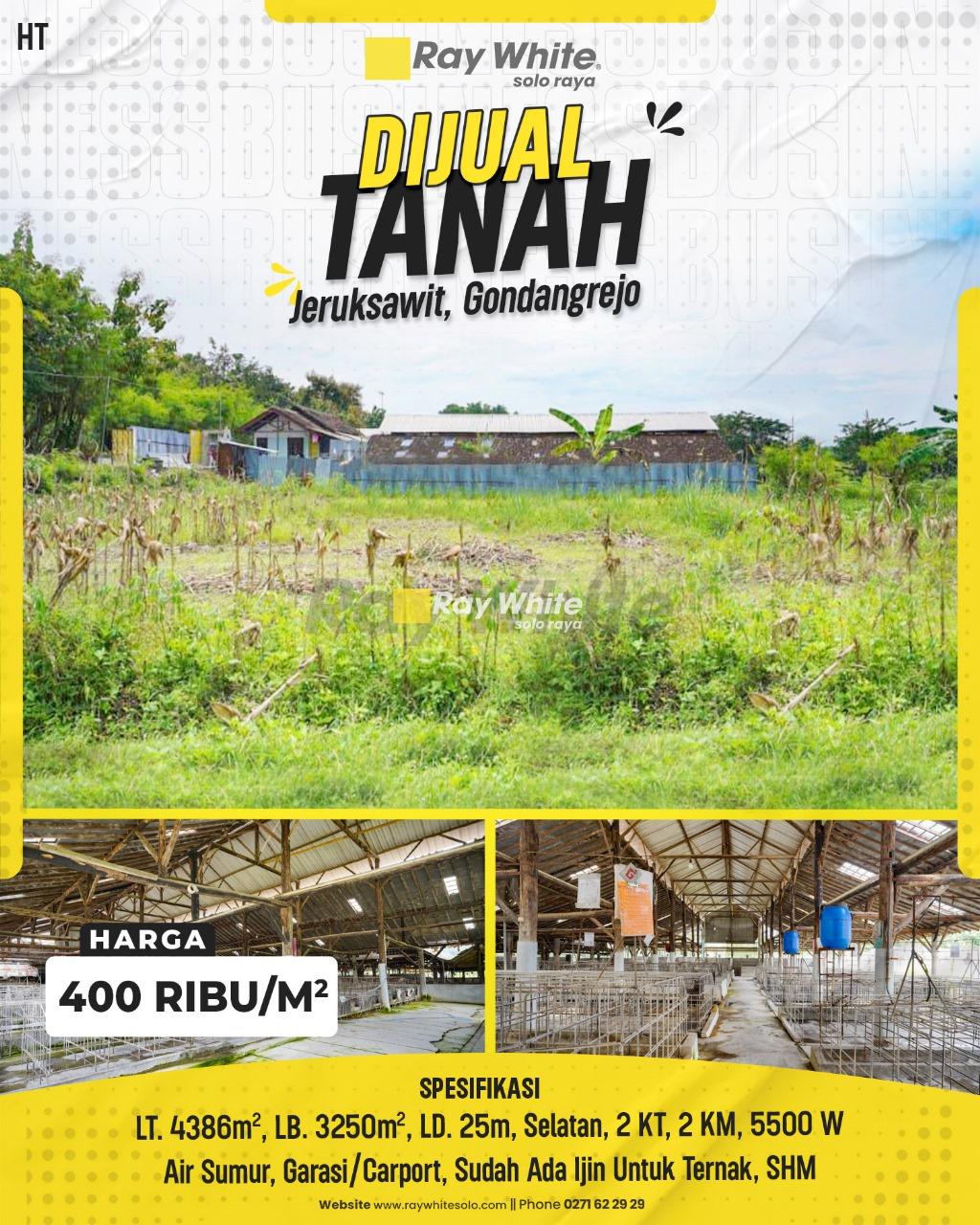 Dijual Tanah Bonus Bangunan, Ex Peternakan, Ijin Aktif di Jeruksawit, Gondangrejo