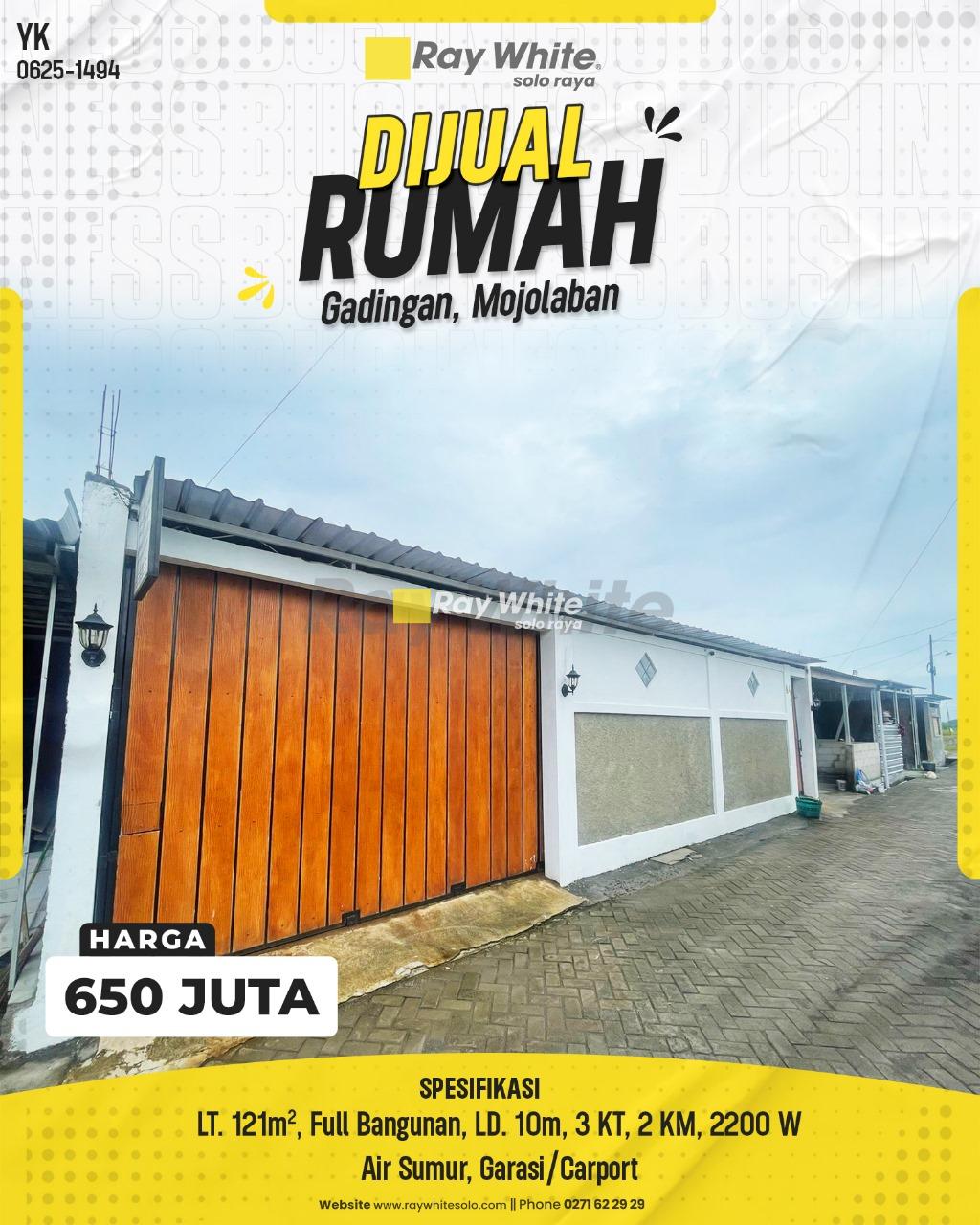 Rumah Dijual di Perumahan Gadingan, Mojolaban, Sukoharjo