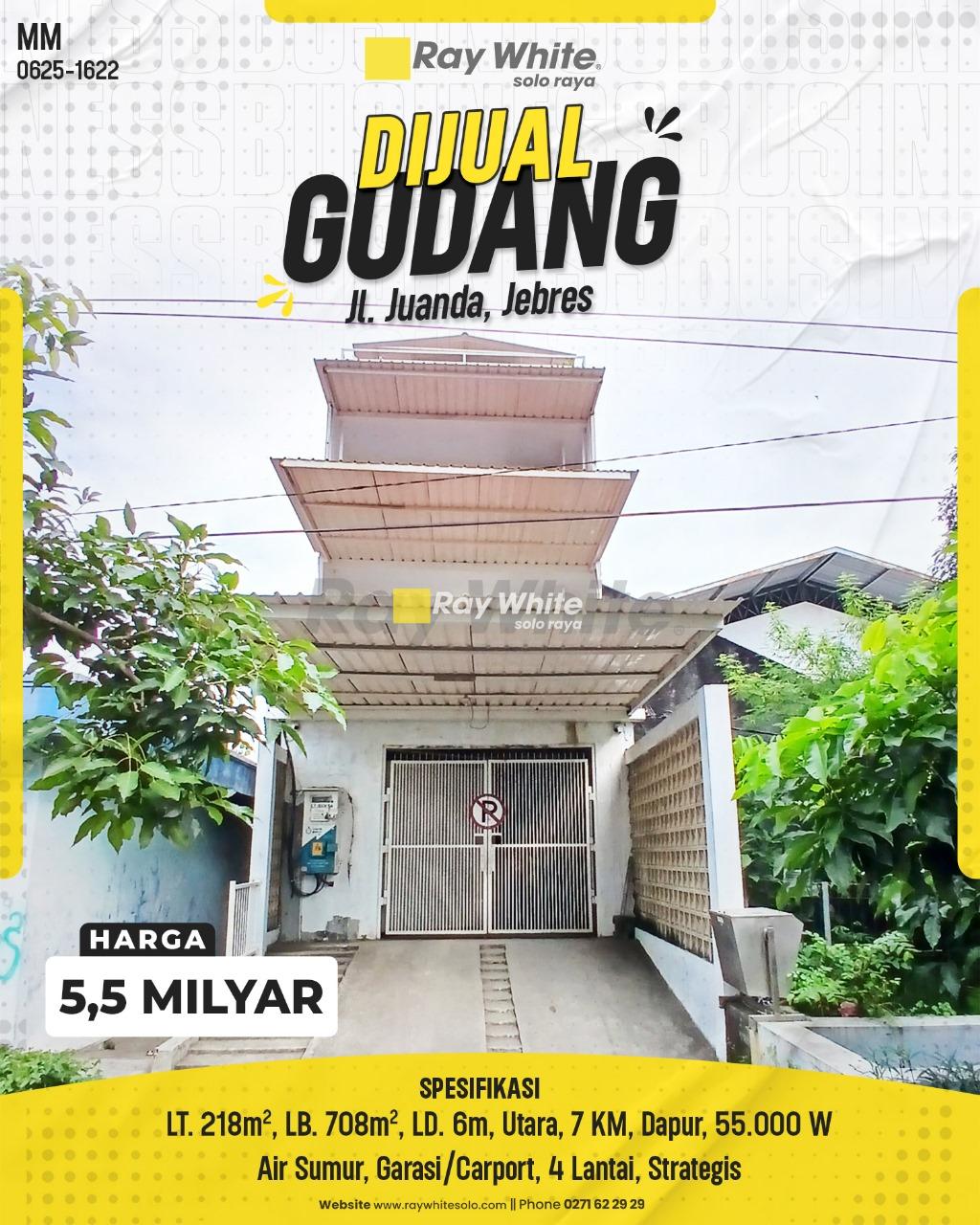 Dijual: Gudang 4 Lantai Strategis di Jl. Juanda, Jebres, Solo
