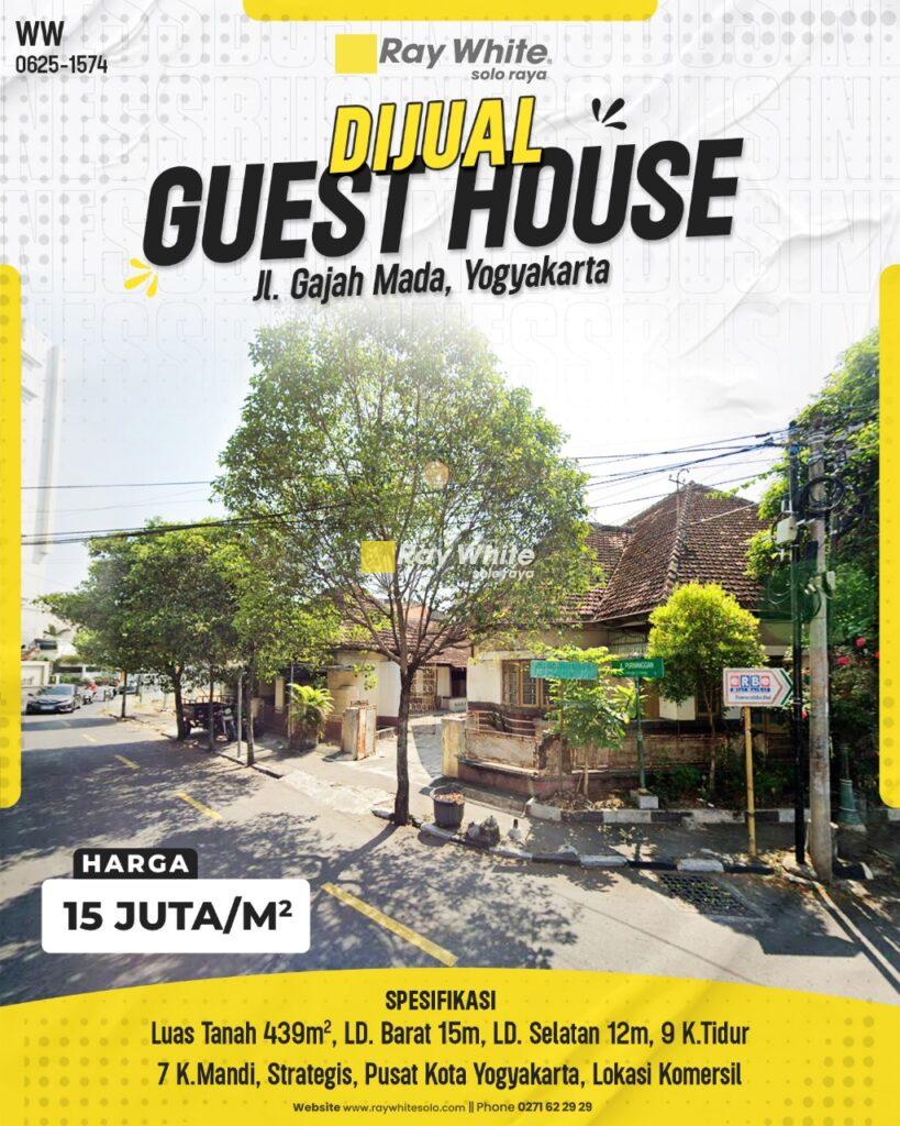 Dijual Guest House di Jl. Gajah Mada, Yogyakarta