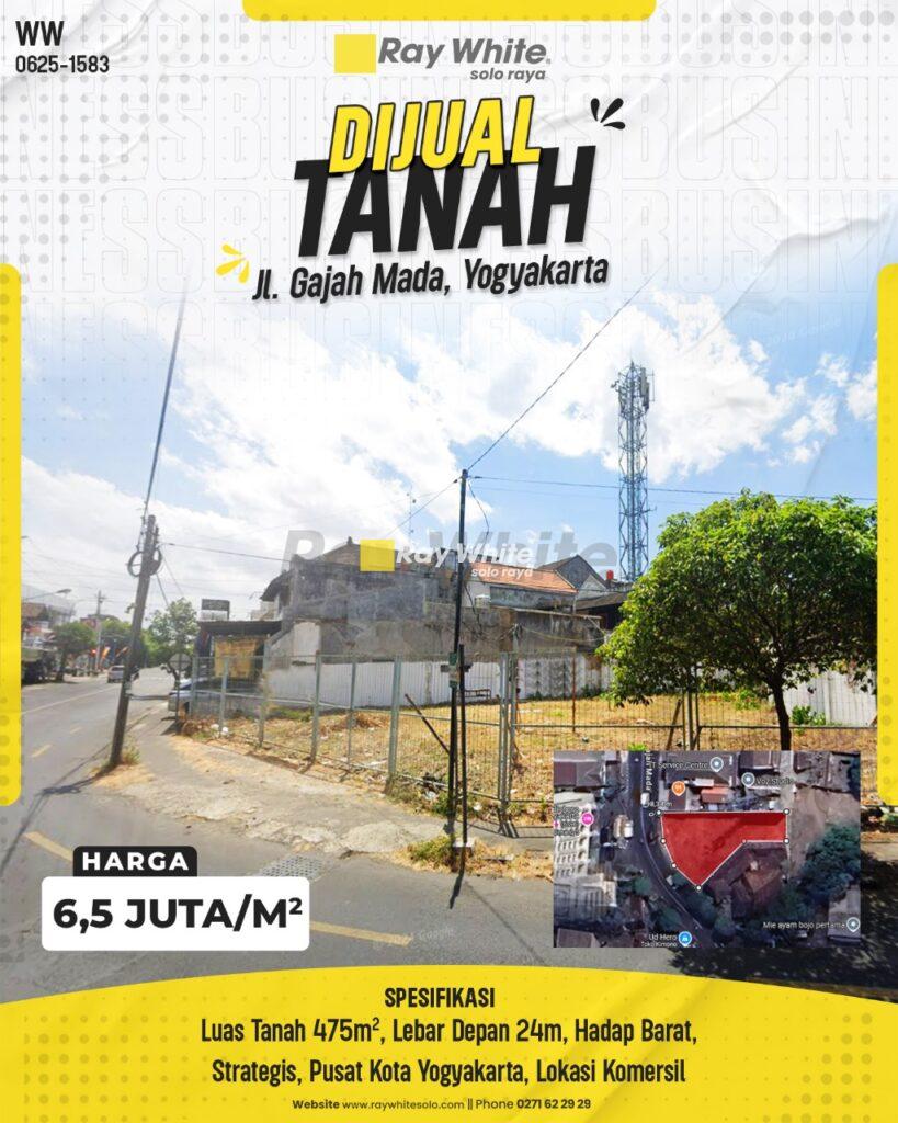 Tanah Strategis Lokasi Komersial di Jl. Gajah Mada, Purwokinanti, Pakualaman, Yogyakarta