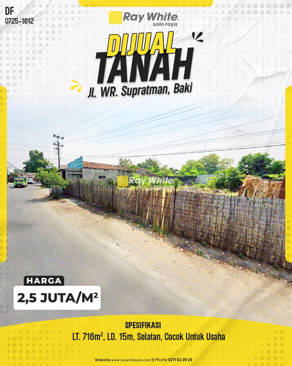Tanah Strategis Cocok untuk Usaha di Jl. WR. Supratman, Jetis Baki Sukoharjo
