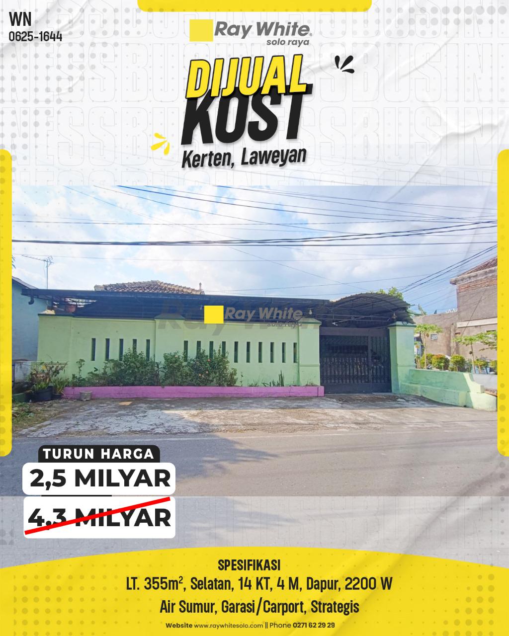 Dijual Bangunan Kost di Jl. Mundu, Kerten, Laweyan, Surakarta