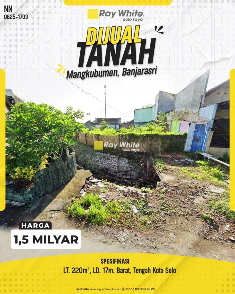 Dijual Tanah Kavling Strategis Tengah Kota Solo di mangkubumen, Banjarsari