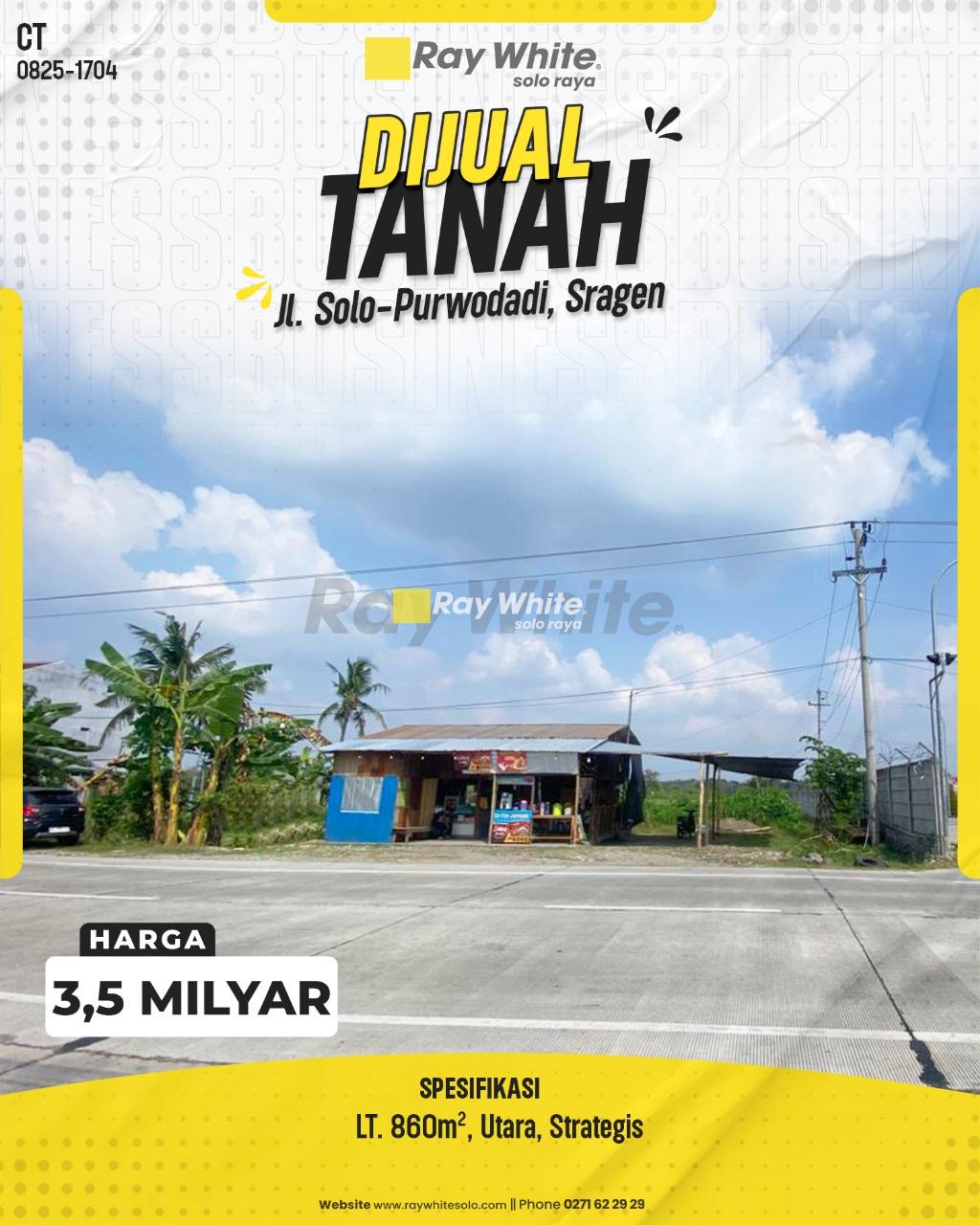 Dijual Tanah Strategis di Jl. Solo-Purwodadi, Sragen