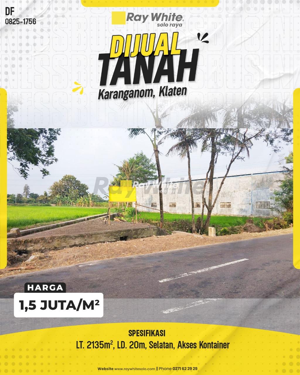 Dijual Tanah 2135m² di Karanganom Klaten, Akses Kontainer