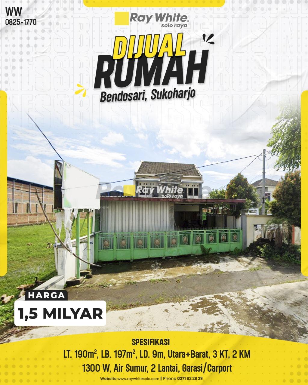 Rumah Hook 2 Lantai di Bendosari, Dekat Pusat Kota Sukoharjo