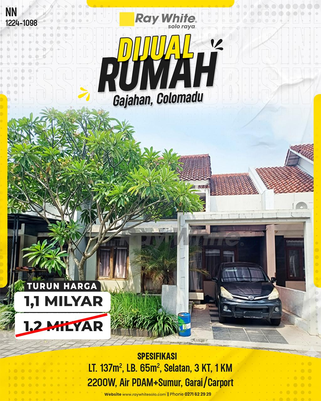 Rumah di Perumahan Cluster di Gajahan, Colomadu