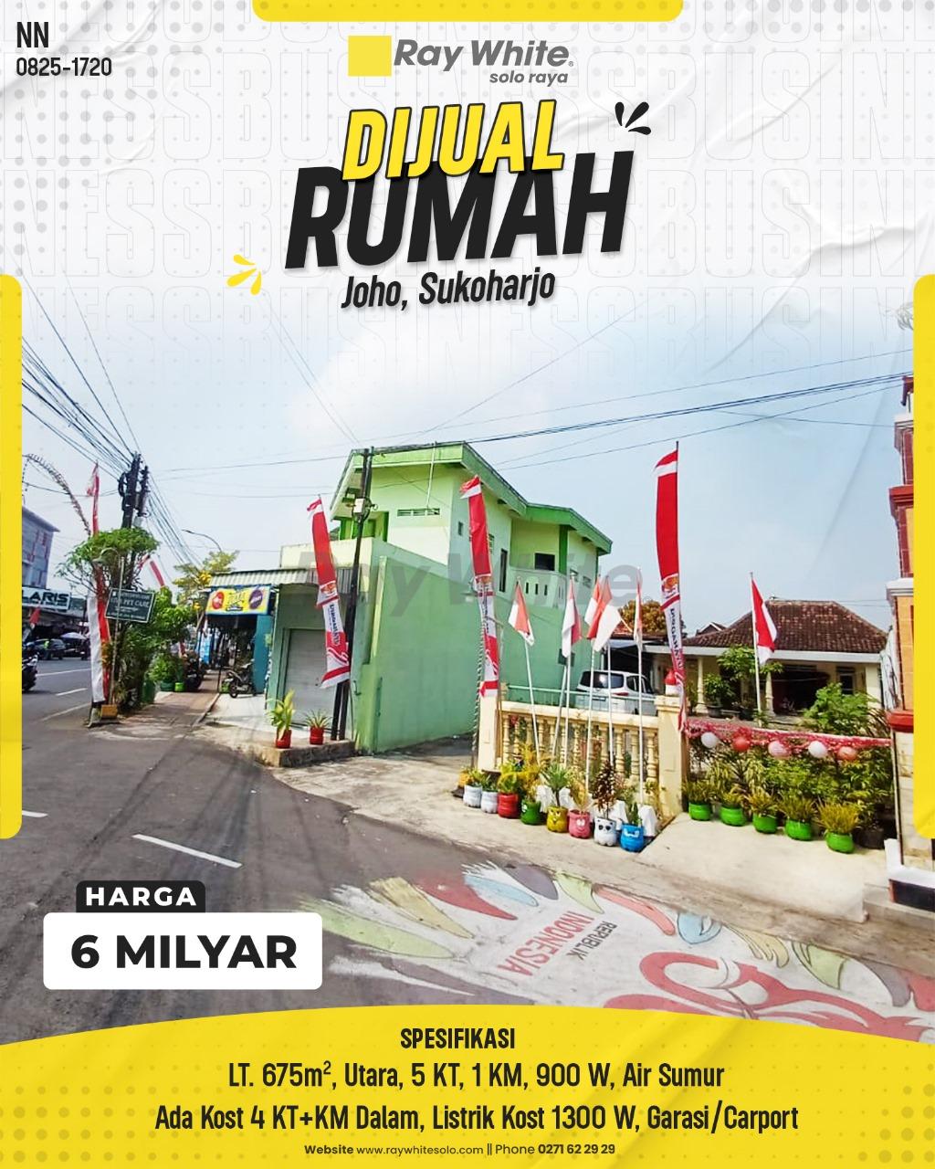 Rumah Strageis Tengah Kota Sukoharjo di Samping Jl. Slamet Riyadi, Joho