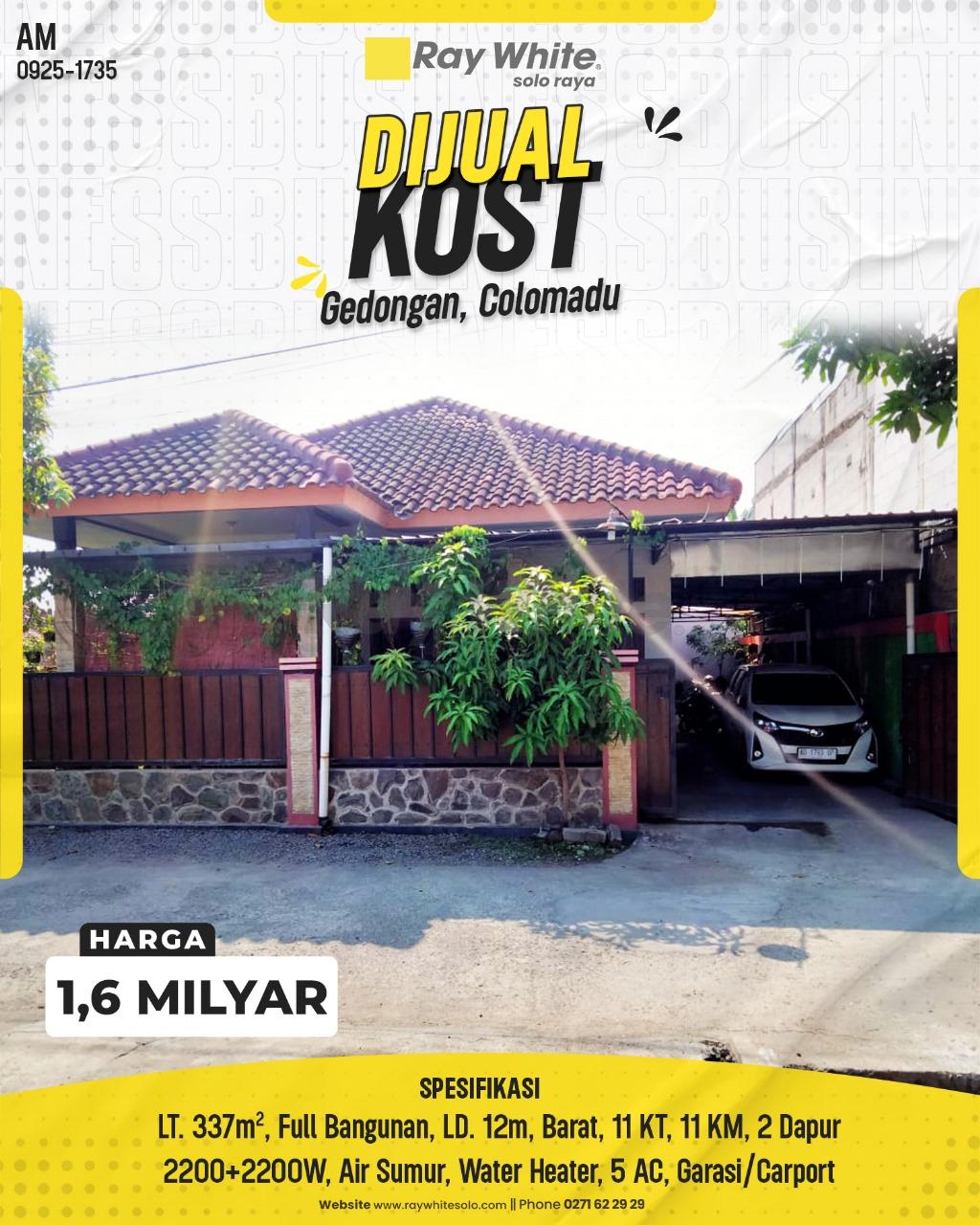Investasi Kost Premium 11 Kamar (KM Dalam) di Gedongan, Colomadu