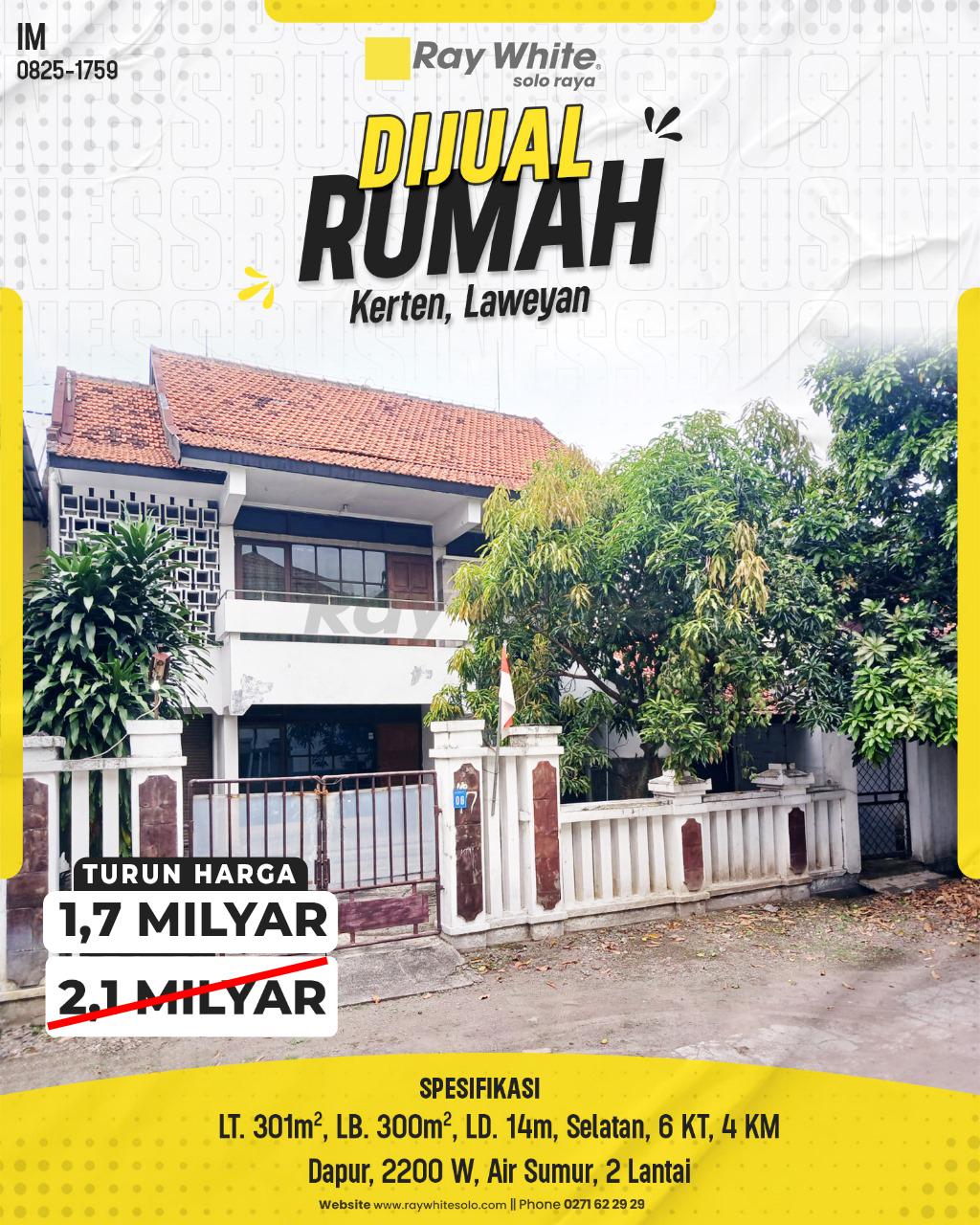 Rumah Luas 6KT Tengah Kota di Kerten, Dekat Solo Square Mall