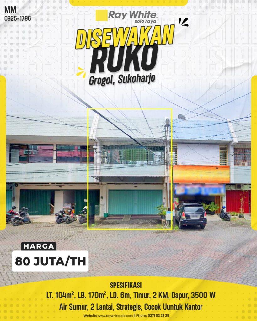 Disewakan Ruko 2 Lantai di Grogol, Kawasan Bisnis Solo Baru