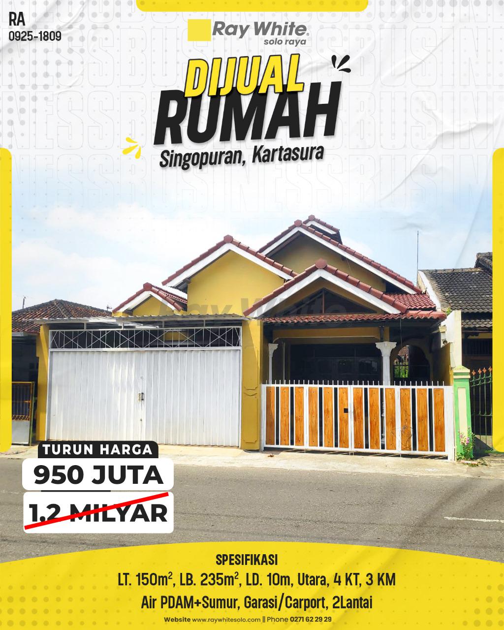 Rumah Luas 2 Lantai di Singopuran, Kartasura Lokasi Super Strategis