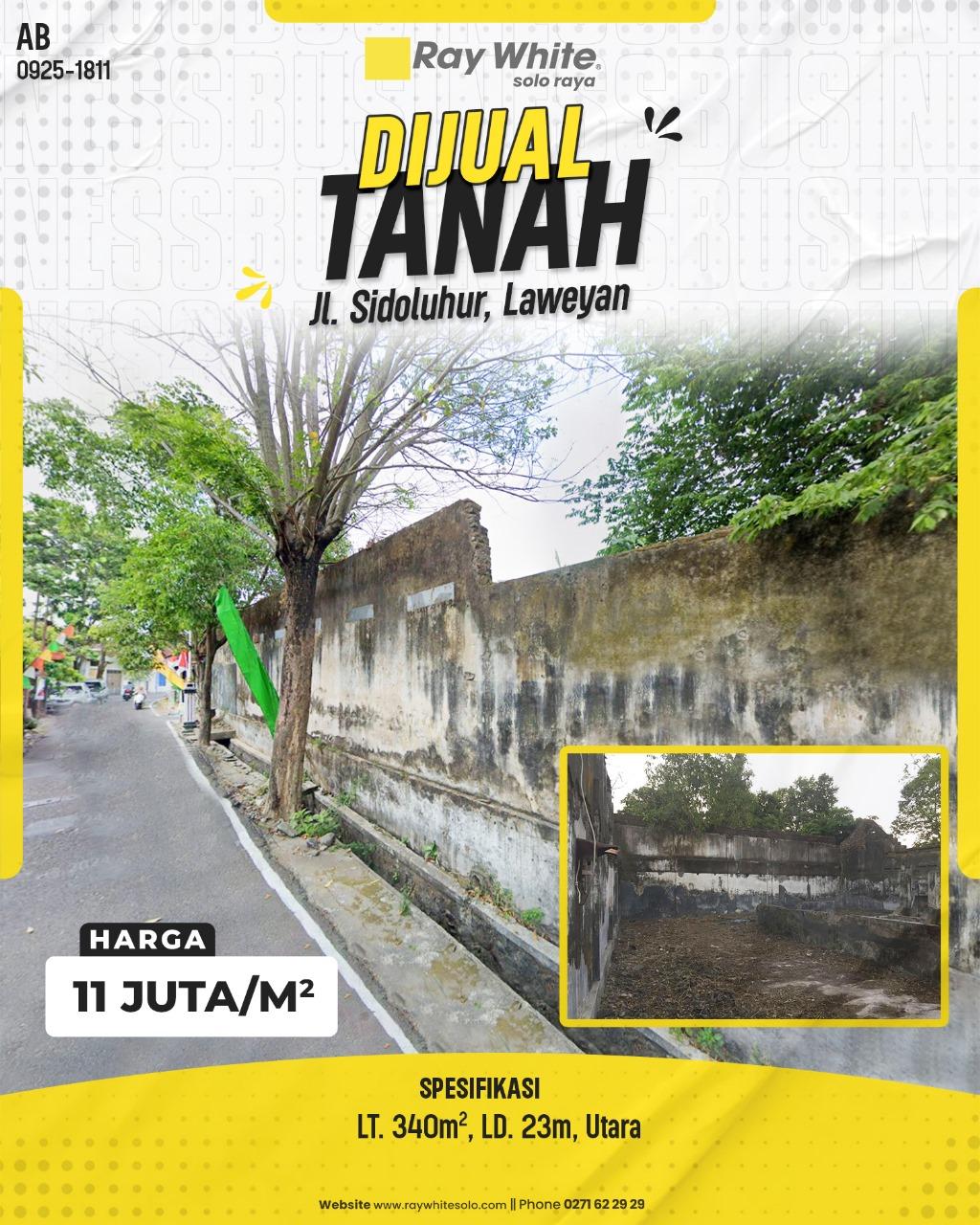 Tanah Dekat Pasar Jongke Luas 340m² di Laweyan Solo,