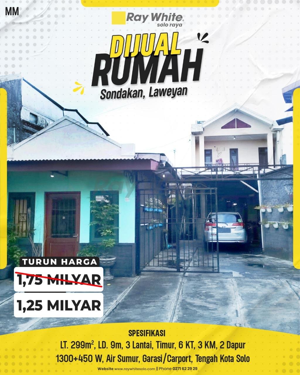Rumah 3 Lantai 6KT di SondakanLaweyan Solo, Turun Harga