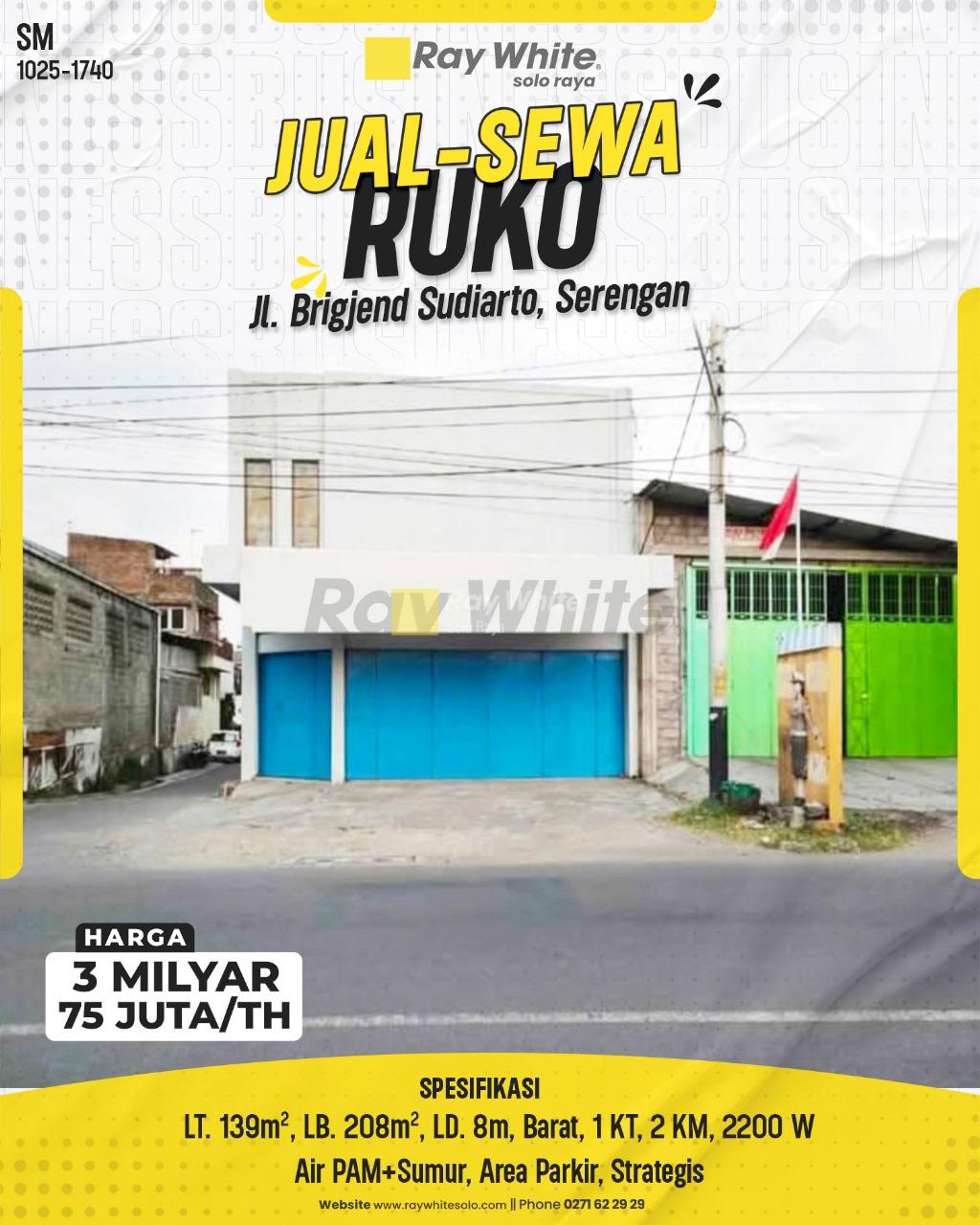 Ruko 2 Lantai di Jl. Brigjend Sudiarto Serengan, Solo, Siap Pakai