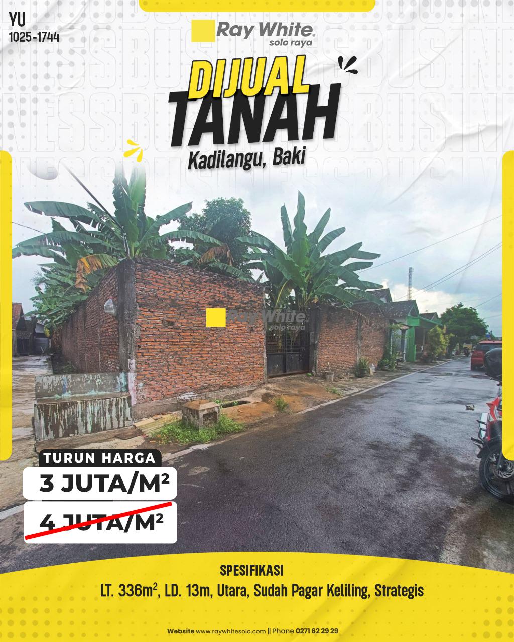 Tanah Luas 336m² di Kadilangu, Baki, Sudah Pagar Keliling Lebar 13m
