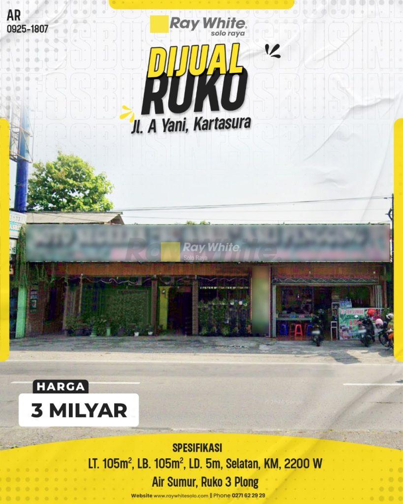 Dijual Ruko 3 Plong Jadi Satu di Raya Kartasura, Kawasan Bisnis