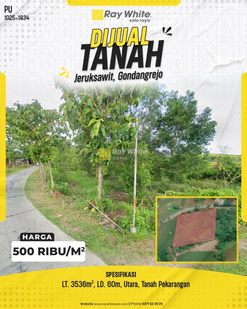 Tanah Pekarangan Luas 3536m² di Jeruksawit, Gondangrejo – Investasi