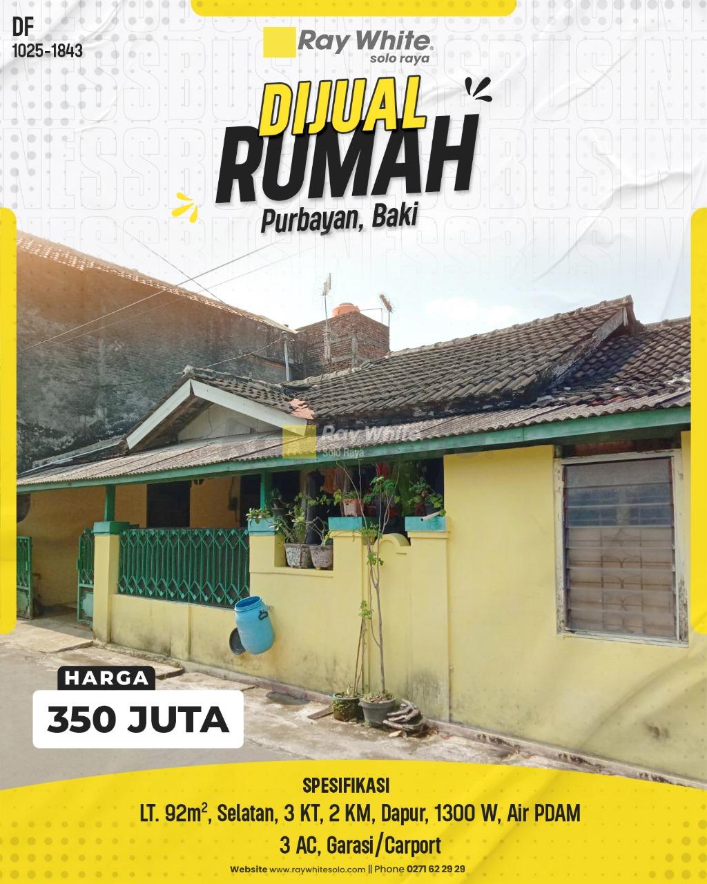 Rumah Murah 3 Kamar di Purbayan, Baki – Dekat Solo Baru