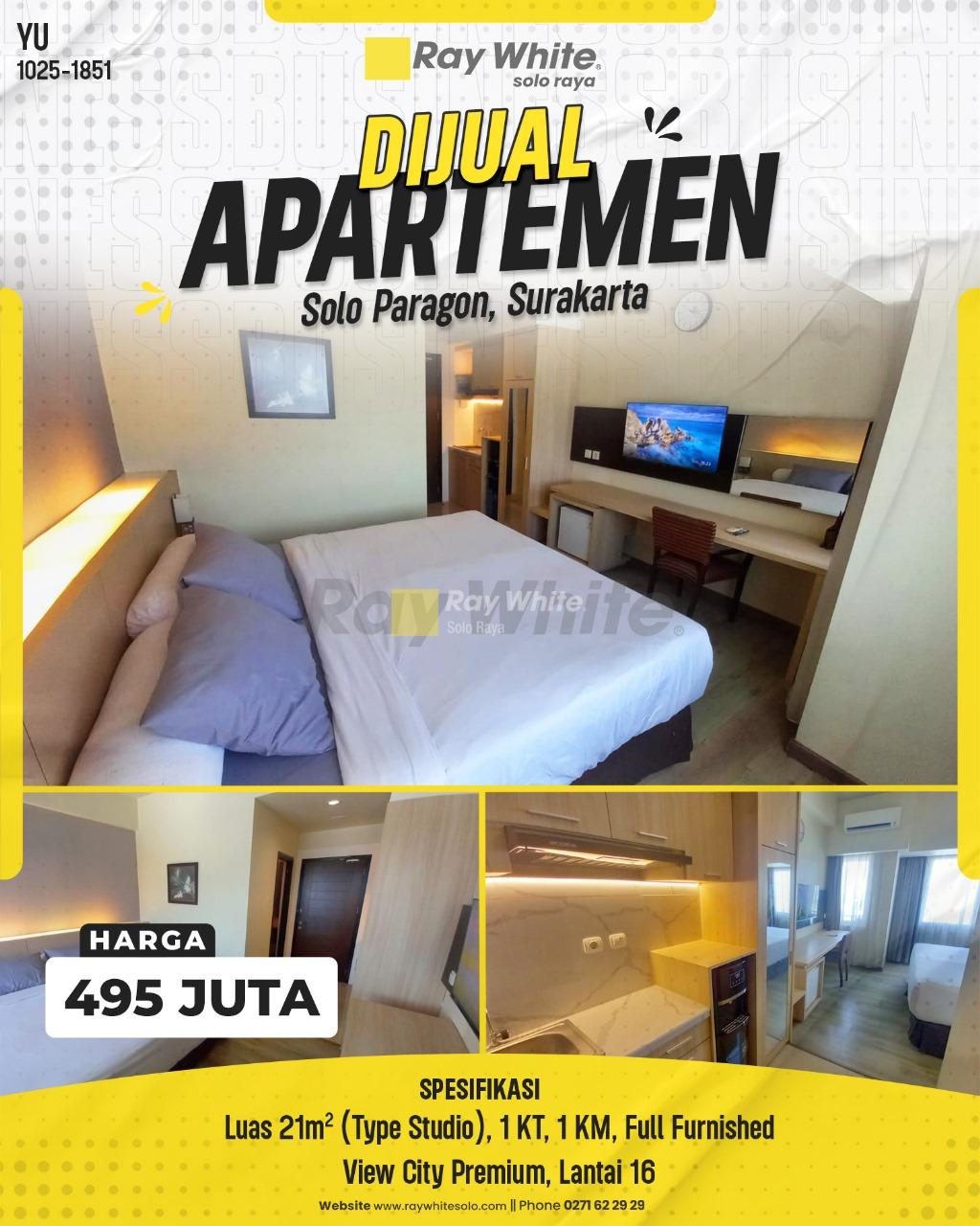 Studio Full Furnished di Solo Paragon, Lantai 16 View Kota Cantik