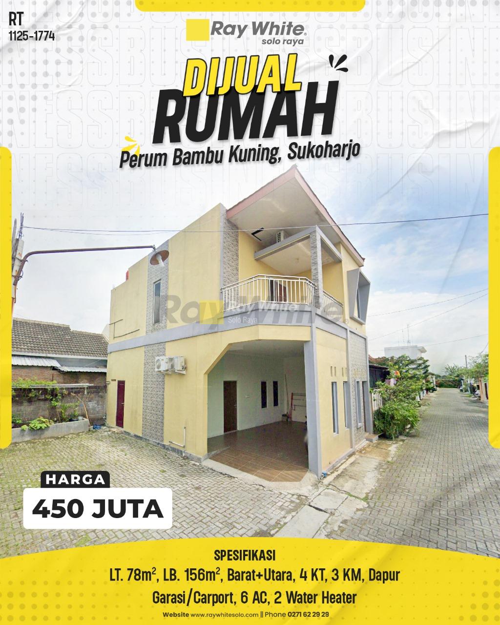 Rumah Hook 2 Lantai Modern Siap Huni di Perum Bambu Kuning, Pusat Kota Sukoharjo