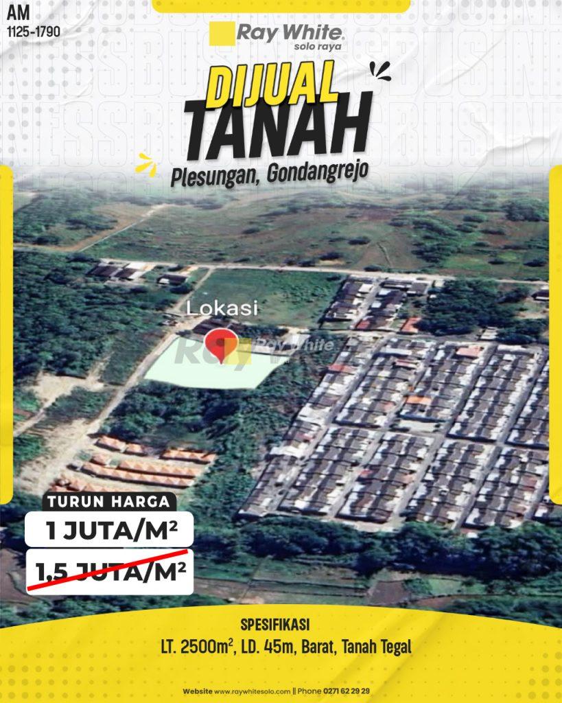 Tanah Tegal Luas 2500m² (Lebar Depan 45m) Prospektif di Plesungan, Gondangrejo