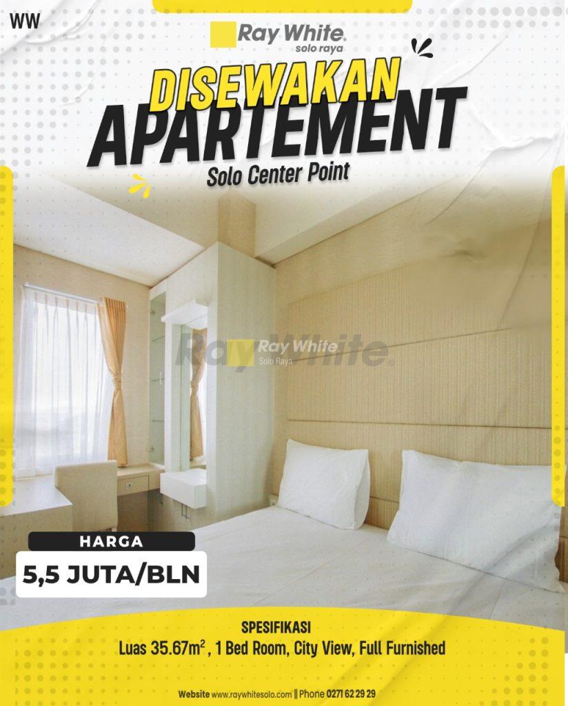 Apartemen Tipe 1BR Full Furnished (City View) di Solo Center Point, Purwosari, disewakan Perbulan