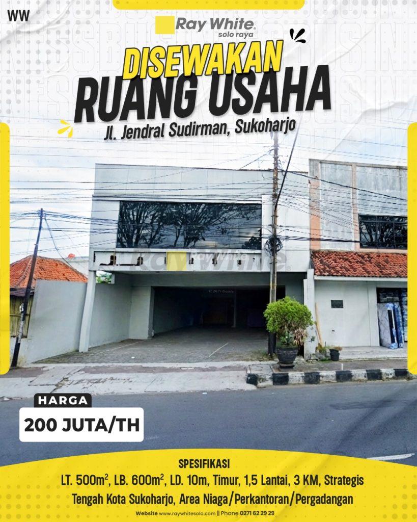 Sewa Ruang Usaha Strategis Tengah Kota di Jl Jendral Sudirman Sukoharjo