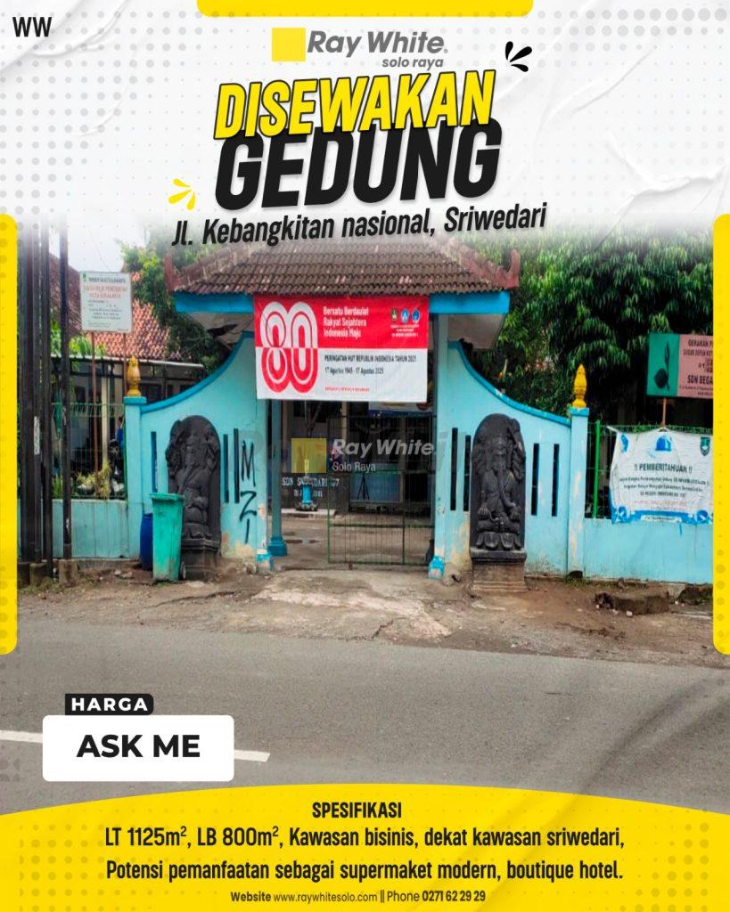 Disewakan Gedung Luas Potensial di Kawasan Ikonik Sriwedari Solo