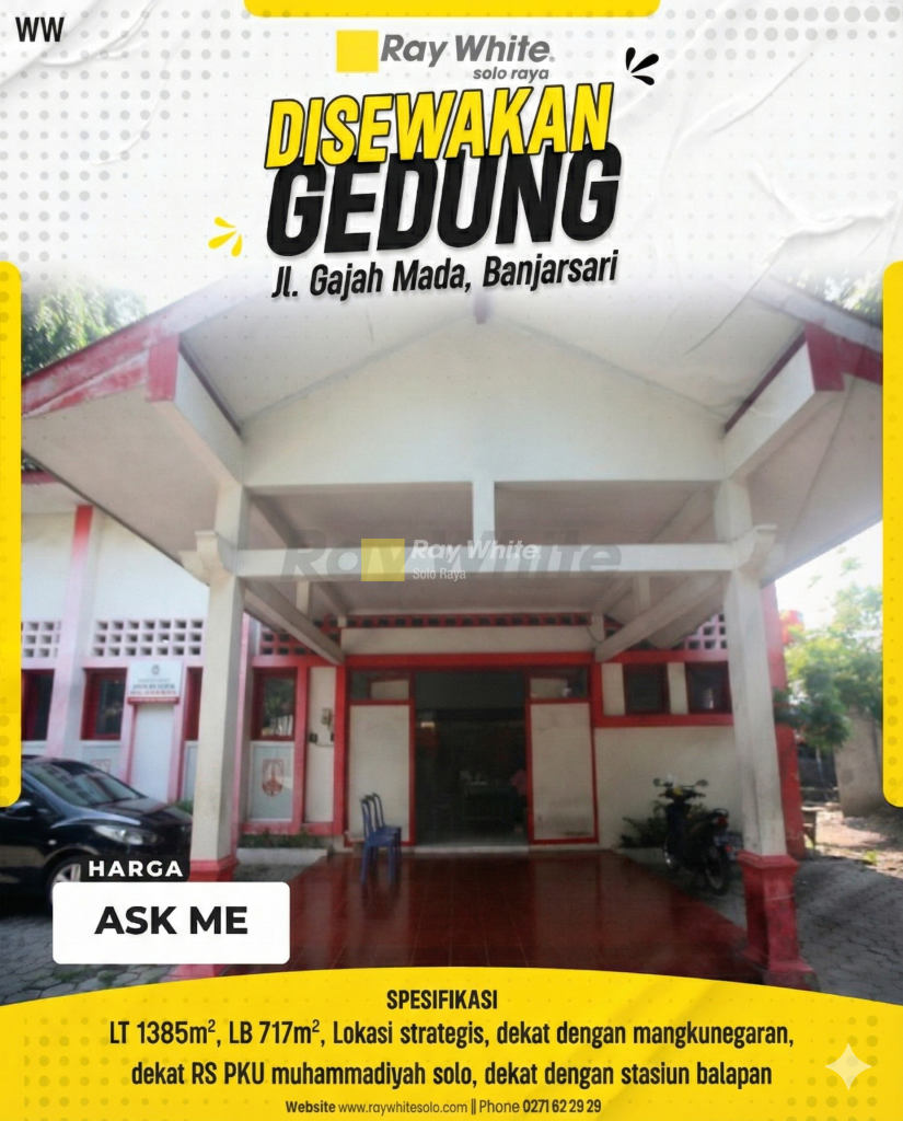 Disewakan Gedung Kantor Luas di Pusat Kota Jl. Gajah Mada Solo