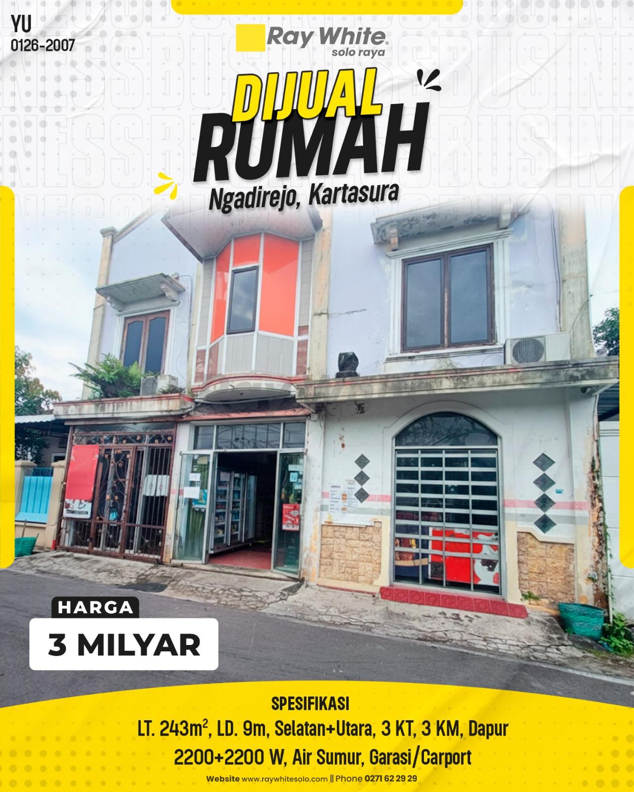 Dijual Rumah Usaha 2 Muka Strategis di Perum Tiara Ardi Kartasura