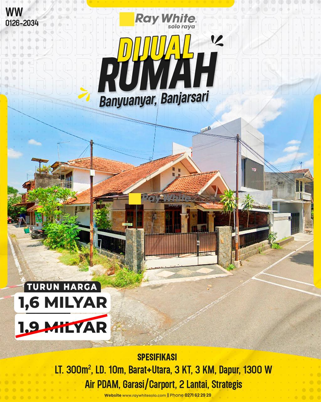 Dijual Rumah Hook Luas 300 m² di Kawasan Favorit Banyuanyar Solo