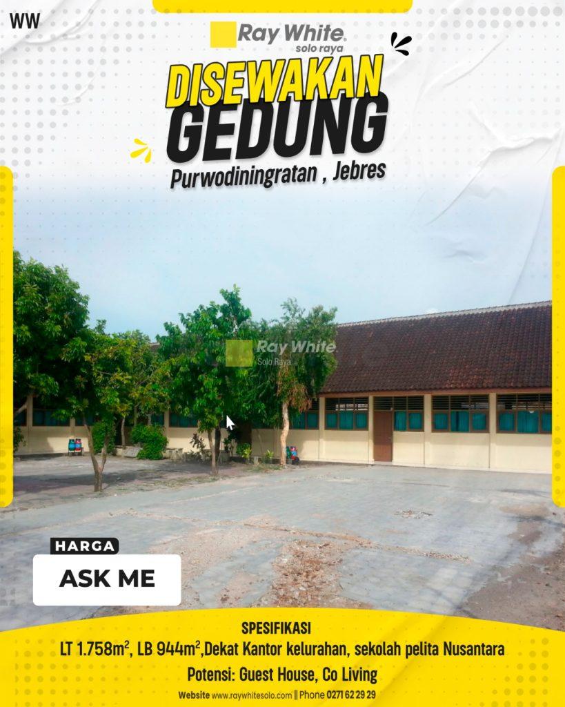 Disewakan Gedung Halaman Luas Potensial Co-Living di Purwodiningratan Solo