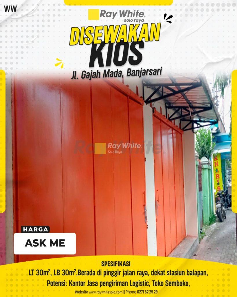 Disewakan Kios Strategis Tepi Jalan Raya Utama Gajah Mada Solo