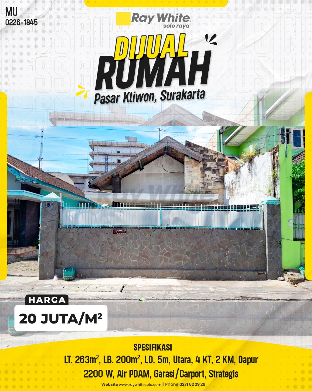 Dijual Rumah Strategis di Kawasan Premium Wiropaten Pasar Kliwon Solo