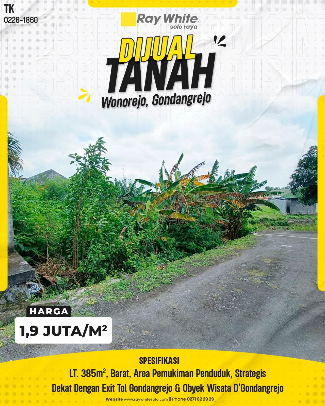 Dijual Tanah Strategis Dekat Exit Tol di Wonorejo Gondangrejo