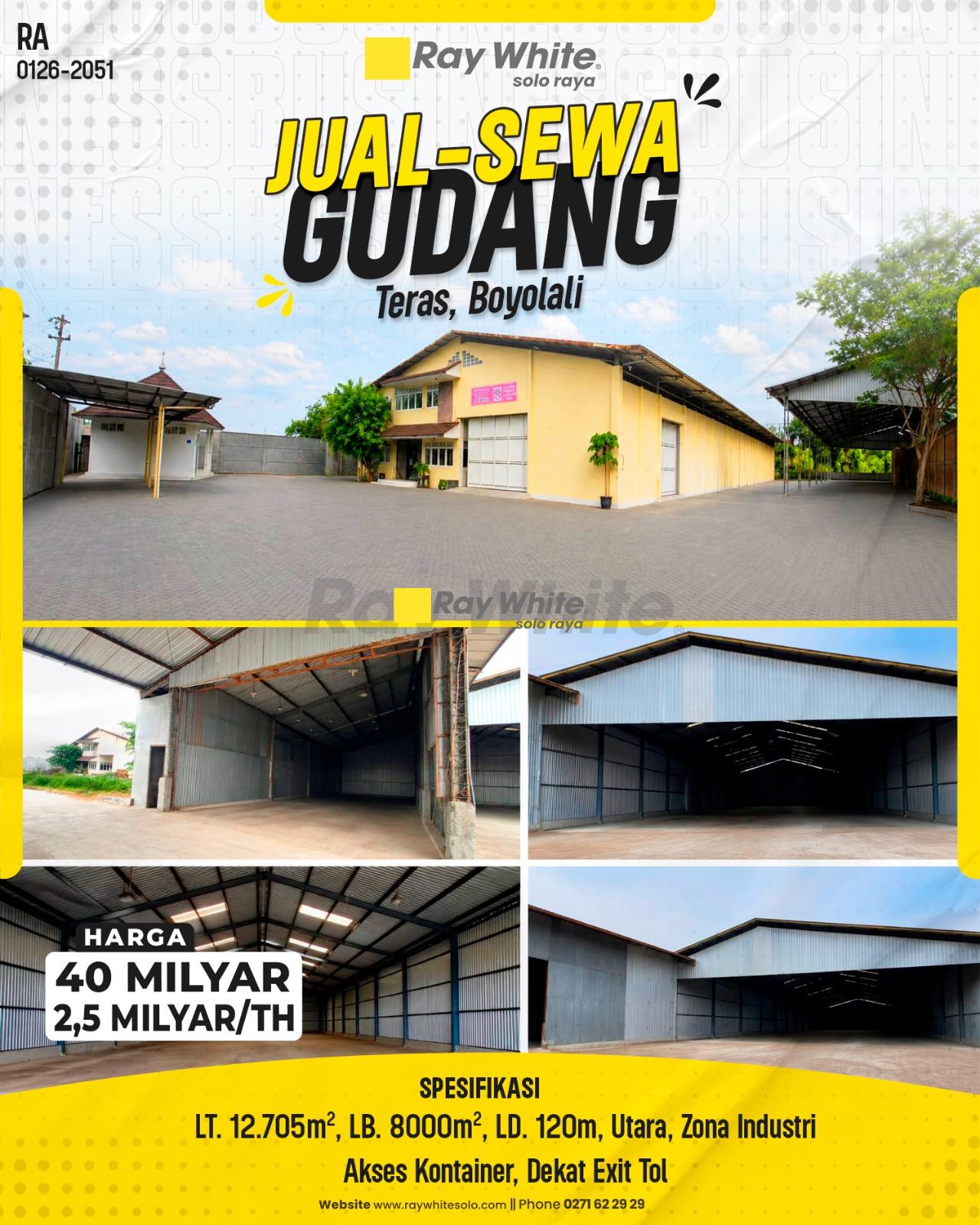 Dijual/Disewakan Pabrik & Gudang Raksasa Zona Industri di Mojolegi Teras Boyolali