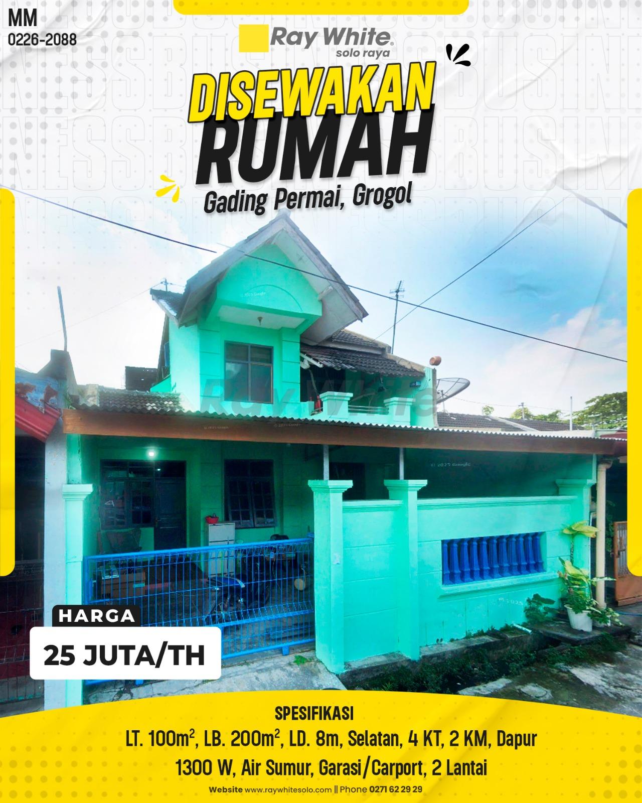 Disewakan Rumah 2 Lantai Luas dan Aman di Lingkungan Gading Permai Grogol