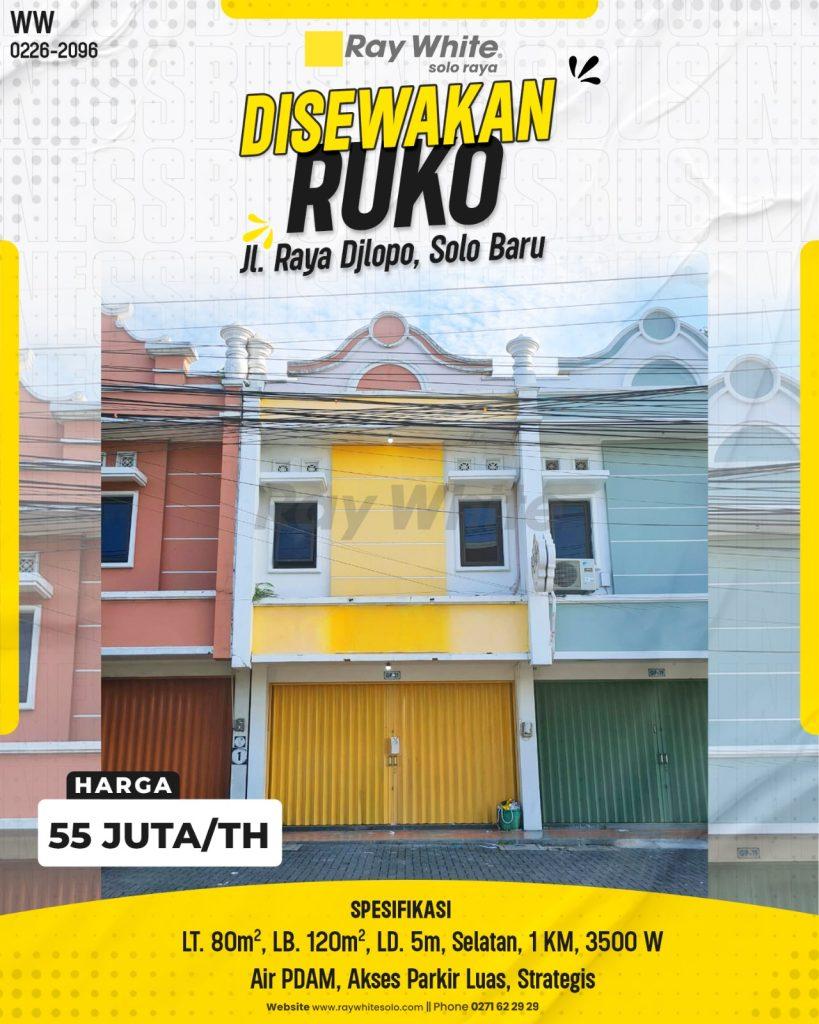 Disewakan Ruko Strategis Parkir Luas di Kawasan Bisnis Solo Baru