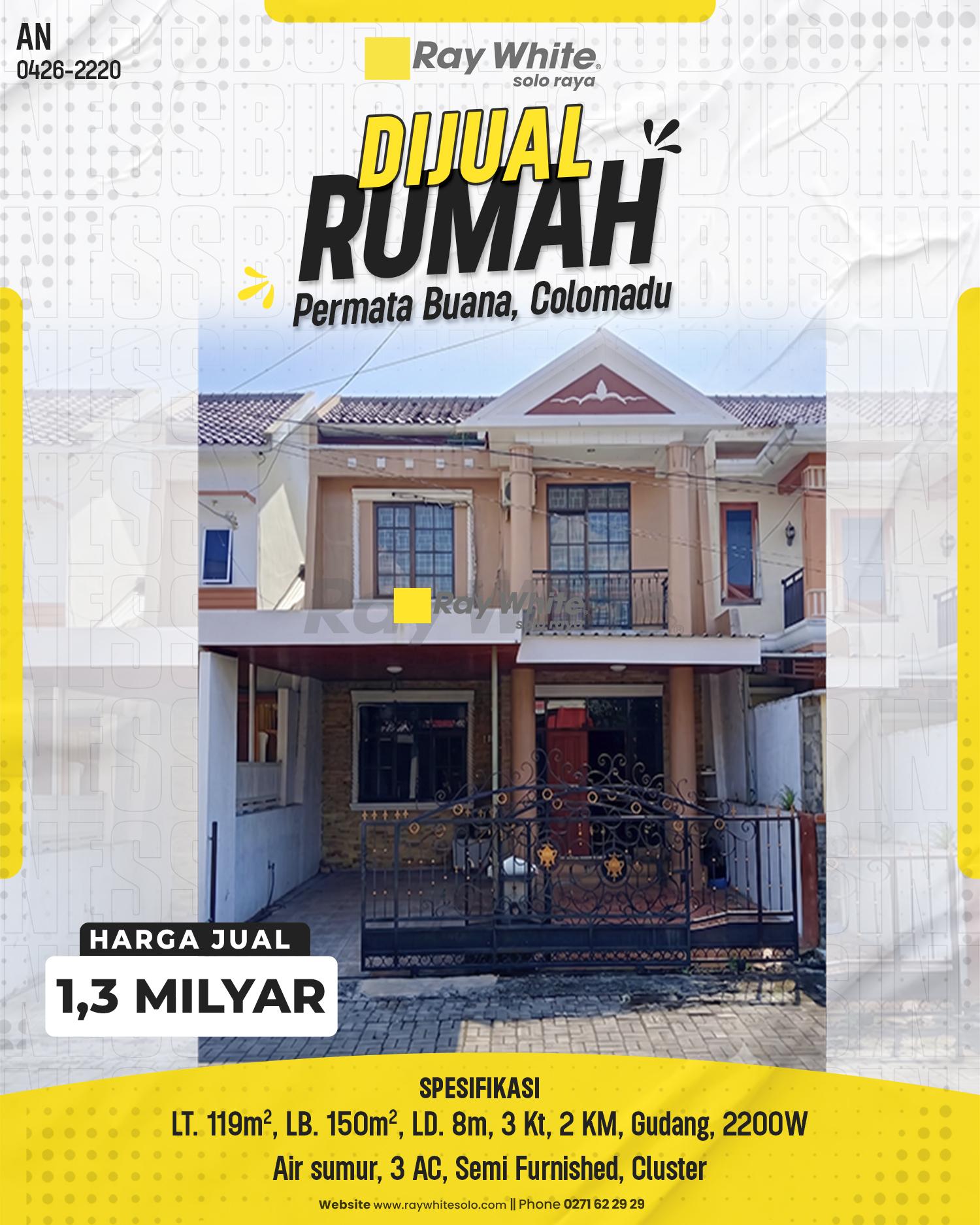 Jual Rumah Mewah 2 Lantai Semi Furnished di Permata Buana Colomadu, Lingkungan Cluster Eksklusif & Nyaman
