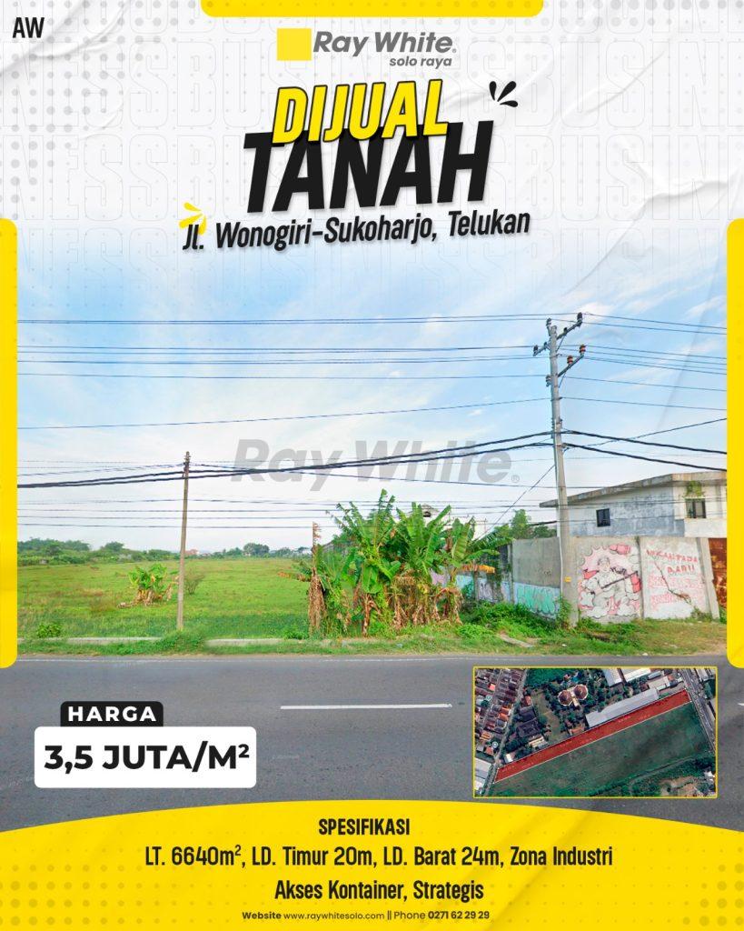 Dijual Tanah Zona Industri Strategis di Jalan Raya Wonogiri-Sukoharjo (Telukan)
