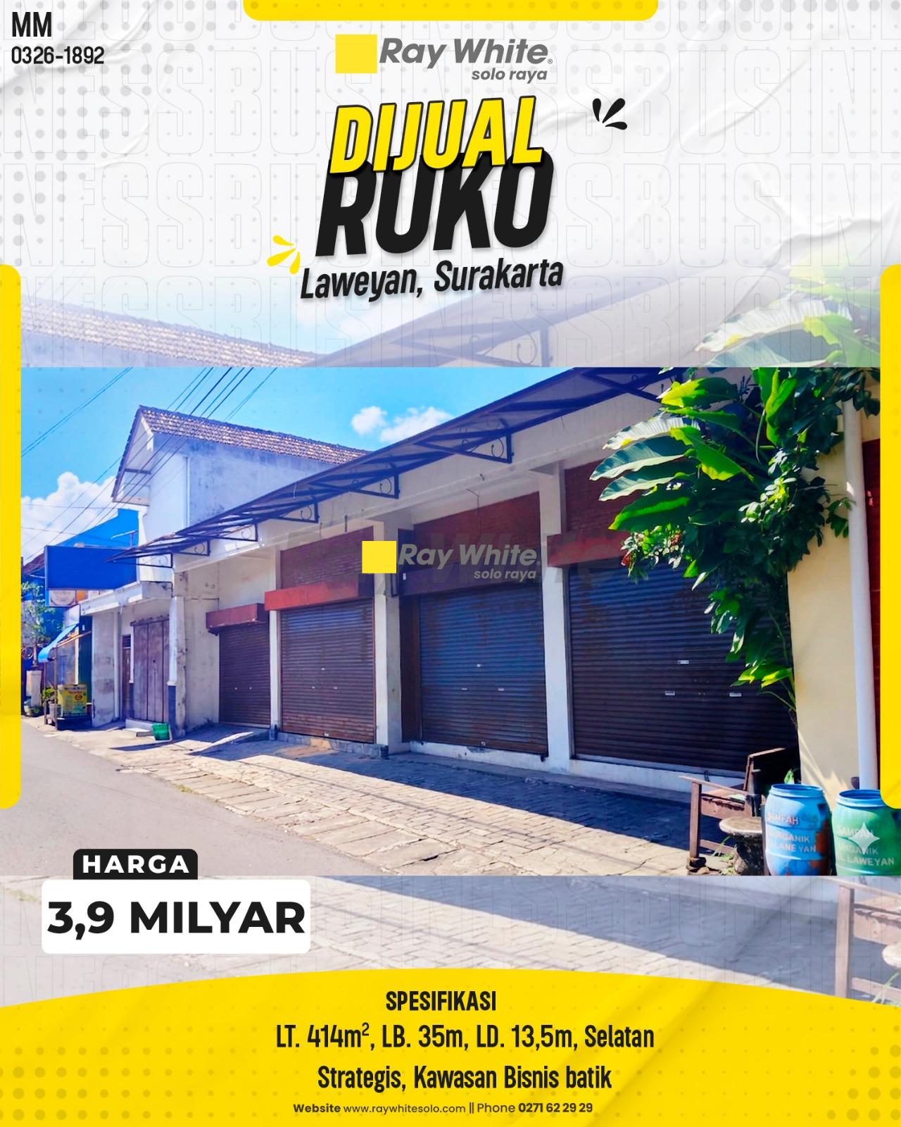 Ruko Strategis Luas di Kawasan Bisnis Batik Laweyan Surakarta