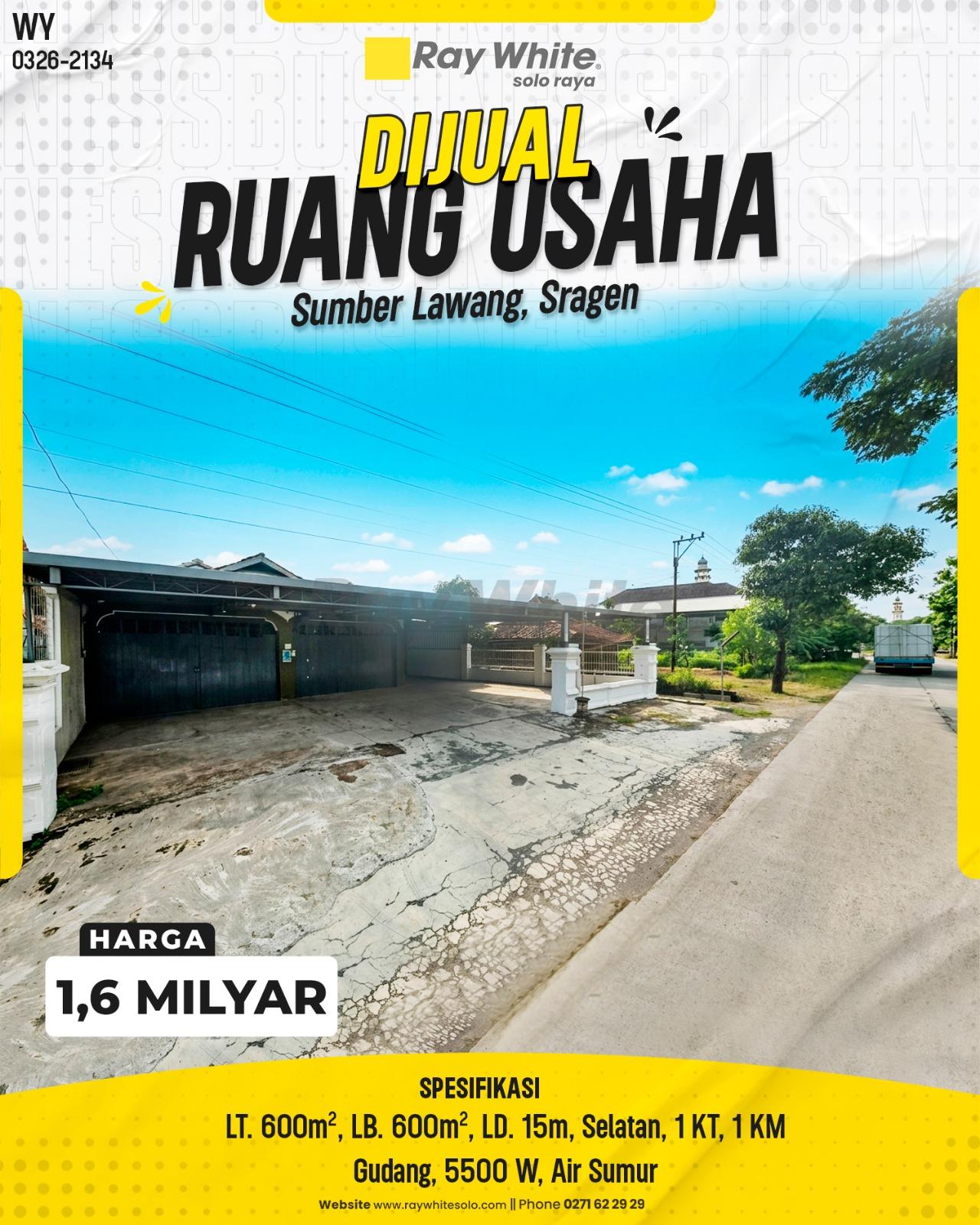Ruang Usaha Strategis Luas di Sumberlawang Sragen, Jalur Utama Solo-Purwodadi